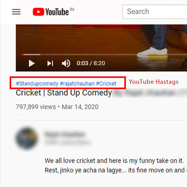 Show Inserted Hastags in Youtube Video