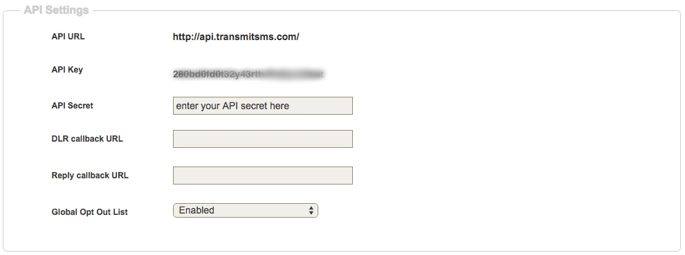 API Key & API Secret of Transmit SMS API