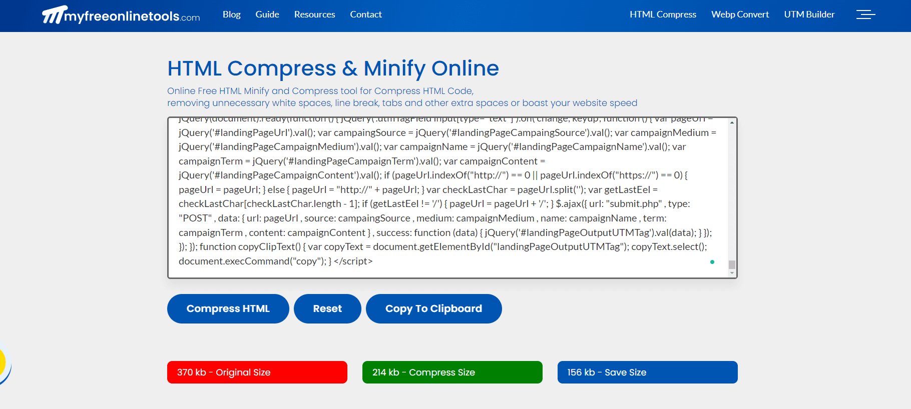 HTML Compress and Minify Online